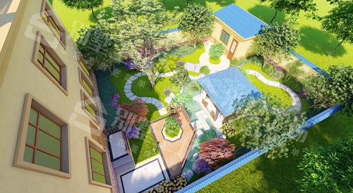 庭院景观两层别墅设计图片，带车库带偏房5
