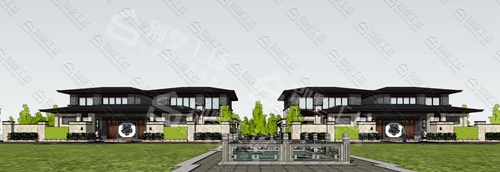 两层中式风格新农村别墅效果图，带庭院设计图片大全2